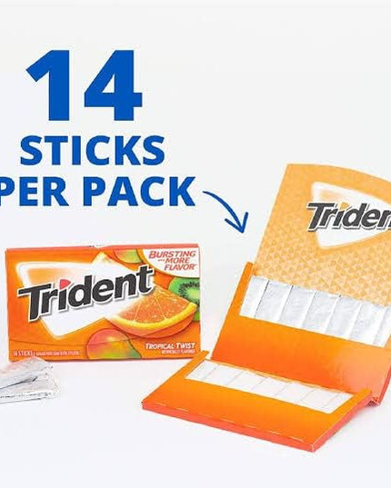Trident Gum Tropical Twist Flavour Sugar Free Gum, 14 sticks (Pack of 12)