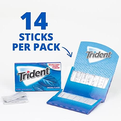 Trident Gum Original Flavour Sugar Free Gum, 14 sticks (Pack of 12)