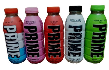 PRIME HYDRATING DRINK ICE POP, TROPICAL PUNCH, LEMON LIME, META MOON, STRAWBERRY WATERMLON 500ml Pack of 5