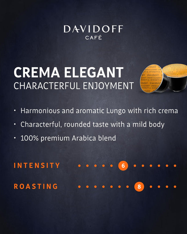 Davidoff Crema Elegant Capsules - 6/12 Intensity - 10 x Capsules - 55 Gram|Unflavoured