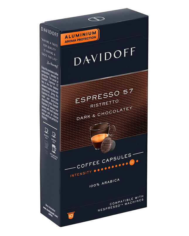 Davidoff Espresso 57 Ristretto Dark and Chocolate Coffee 10 Capsules, 11/12 Intensity, 100% Arabica, 55G