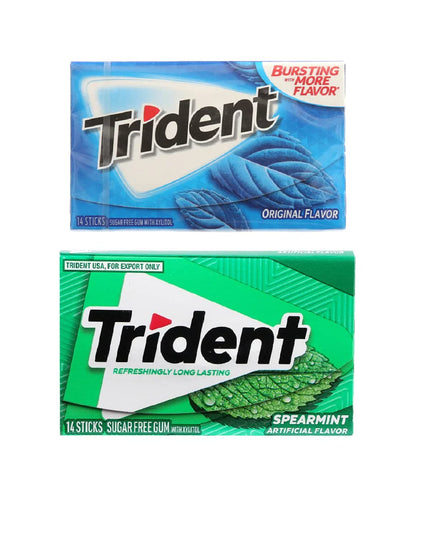 Trident Sugar Free Chewing Gum Original Flavor 14 Sticks, 26 G And Spearmint Flavor 14 Sticks, 26 G