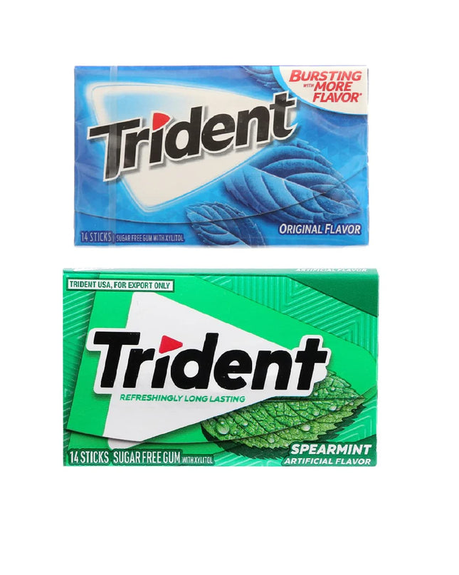 Trident Sugar Free Chewing Gum Original Flavor 14 Sticks, 26 G And Spearmint Flavor 14 Sticks, 26 G