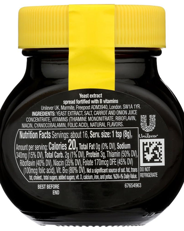 Marmite Yeast Extract, 4.4 oz / 125 g, Yellow, 125 g (Pack of 1), 254655