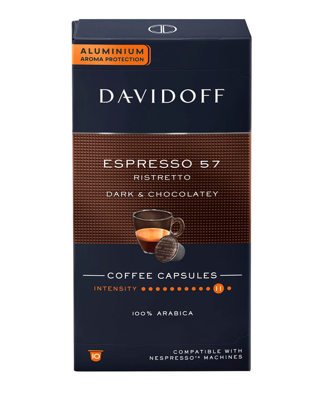 Davidoff Espresso 57 Ristretto Dark and Chocolate Coffee 10 Capsules, 11/12 Intensity, 100% Arabica, 55G