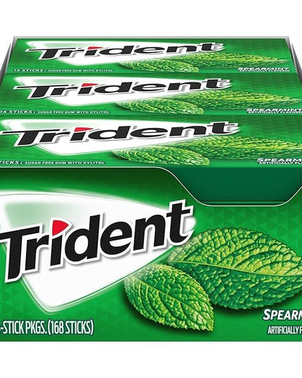 Trident Spearmint Imported Gum, 14 Sticks (Pack of 2), Green & White
