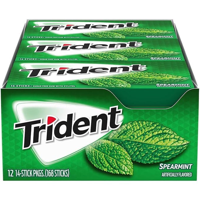 Trident Spearmint Imported Gum, 14 Sticks (Pack of 2), Green & White