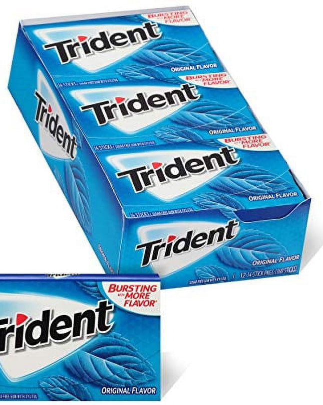 Trident Gum Original Flavour Sugar Free Gum, 14 sticks (Pack of 12)