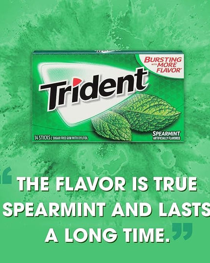 Trident Sugar Free Gum, Spearmint,14-Count (Pack of 12)