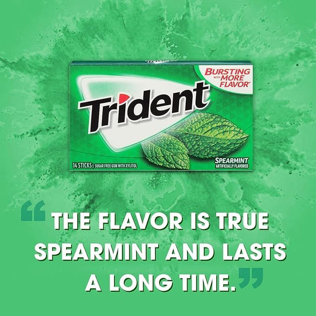 Trident Sugar Free Gum, Spearmint,14-Count (Pack of 12)