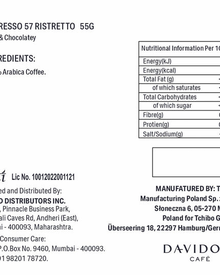 Davidoff Espresso 57 Ristretto Dark and Chocolate Coffee 10 Capsules, 11/12 Intensity, 100% Arabica, 55G