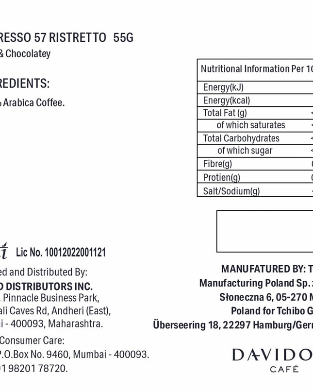 Davidoff Espresso 57 Ristretto Dark and Chocolate Coffee 10 Capsules, 11/12 Intensity, 100% Arabica, 55G