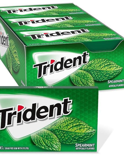 Trident Sugar Free Gum, Spearmint,14-Count (Pack of 12)