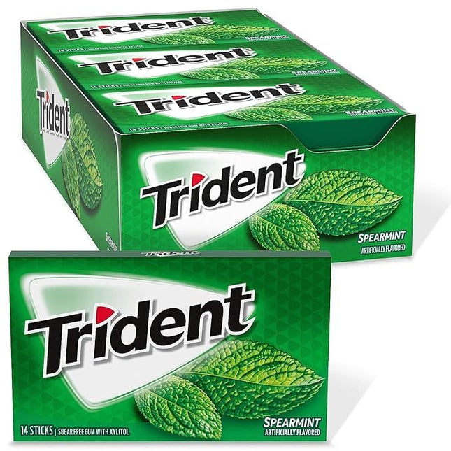 Trident Sugar Free Gum, Spearmint,14-Count (Pack of 12)