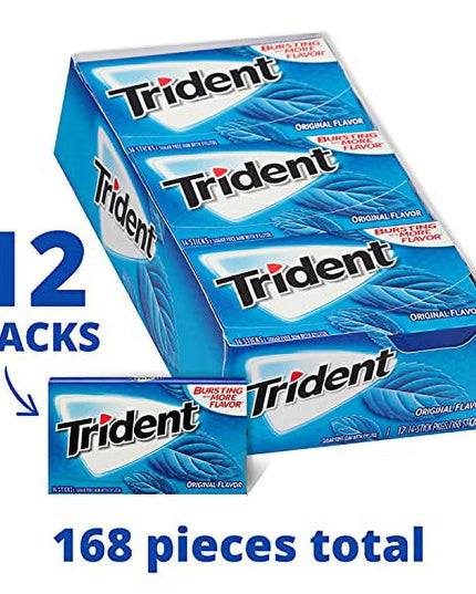 Trident Gum Original Flavour Sugar Free Gum, 14 sticks (Pack of 12)