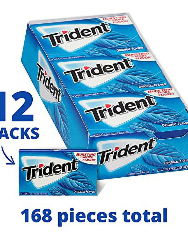 Trident Gum Original Flavour Sugar Free Gum, 14 sticks (Pack of 12)