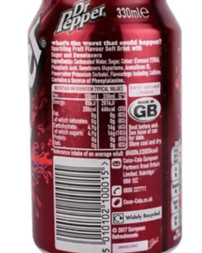 Dr Pepper Sparkling Fruit Flavour Soft Drink(Can)