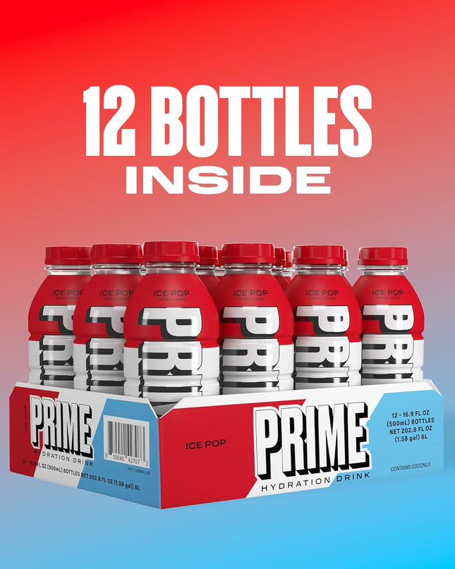 PRIME HYDRATION Ice Pop Hydration Drink, 16.9 Fl Oz 500 Ml (12 bottles)