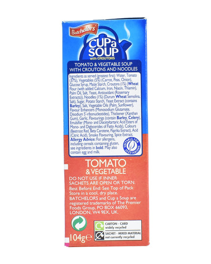 Batchelors Cup a Soup with Croutons, Tomato & Vegetable (4 Sachets) - 104g