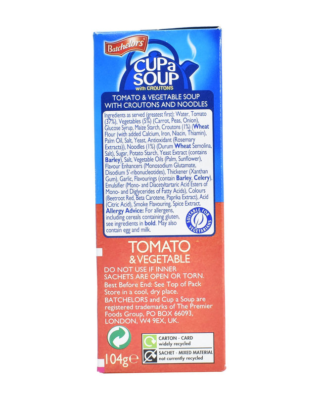 Batchelors Cup a Soup with Croutons, Tomato & Vegetable (4 Sachets) - 104g