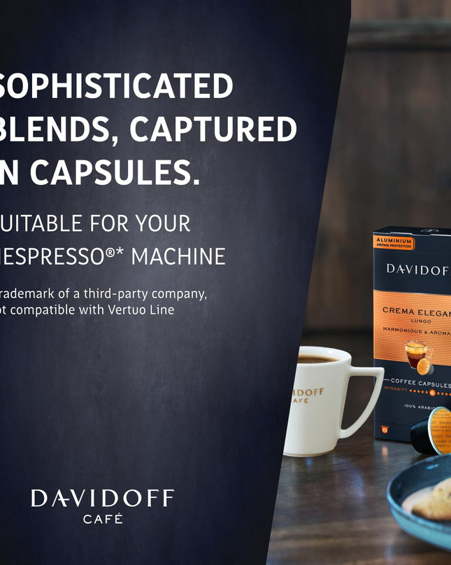 Davidoff Crema Elegant Capsules - 6/12 Intensity - 10 x Capsules - 55 Gram|Unflavoured