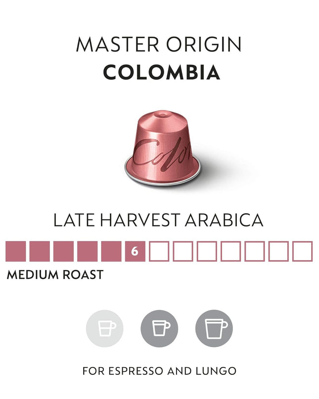 Nespresso Colombia Master Origin Coffee Capsules, Original Line, Medium Roast, 50 Count (5 Sleeves)