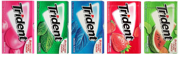 TRIDENTT Gum Sugar Free Gum Variety Pack,Bubblegum,Spermint,Original,Strawberry Twist,Watermelon Twis,Each Contain 14 Sticks Pack Of 5(Collection Of Sugar Free Gum)(Usa)