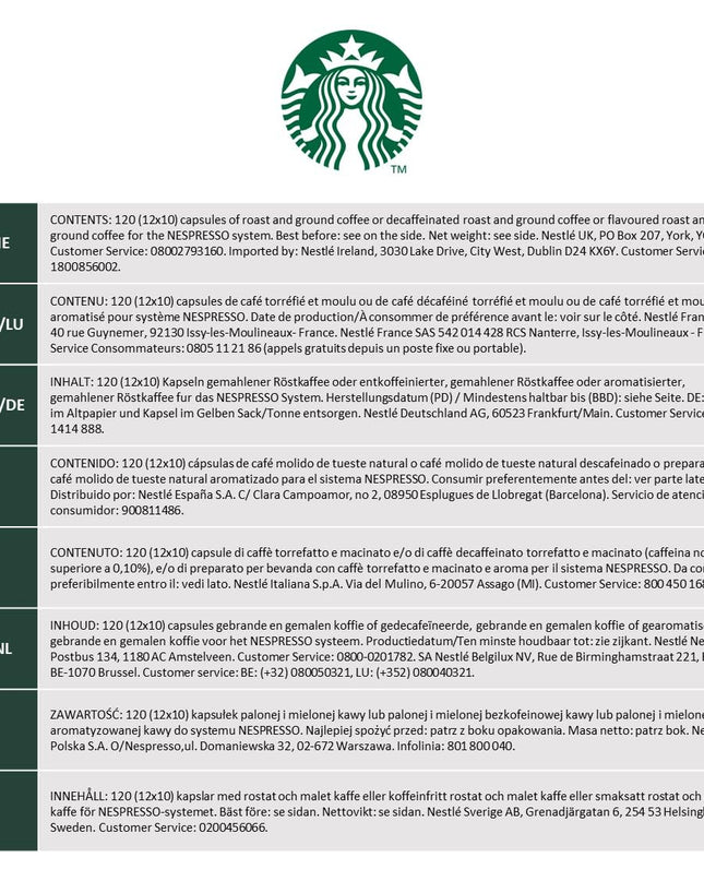 Starbucks Variety Pack 8 Flavour By Nespresso Coffee Pods 660 gram (Pack Of 12, Total 120 Capsules)