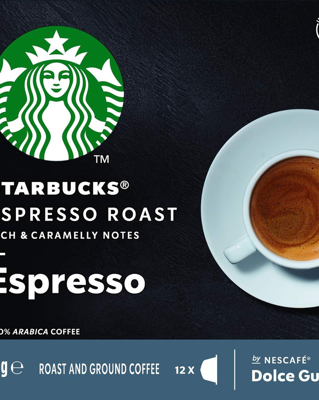 STARBUCKS Espresso Roast by NESCAFÉ Dolce Gusto Dark Roast Coffee Pods, Box of 12 Capsules, 66g (12 Serves)