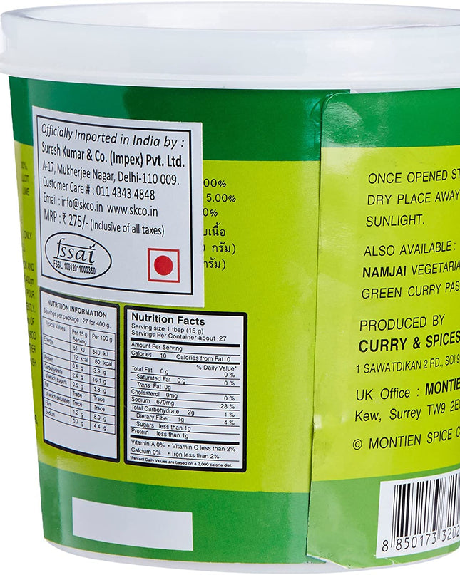 Namjai Green Curry Paste, 400 gram