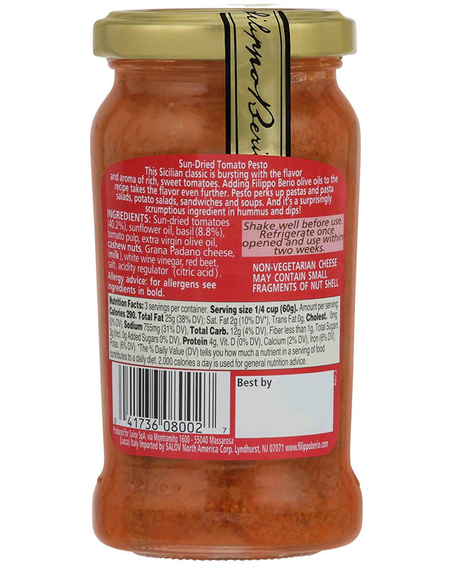 Filippo Berio Sun Dried Tomato Pesto, 6.7 Oz,190 G.