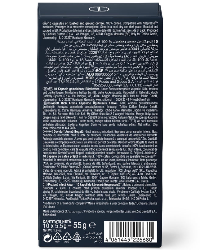 Davidoff Rich Aroma Coffee 10/12 Intensity 10X Capsules, 1.94 Oz 55 G