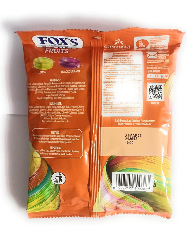 Fox's Crystal Clear Fruits Lemon & Blackcurrant Flavor Candy 125gm