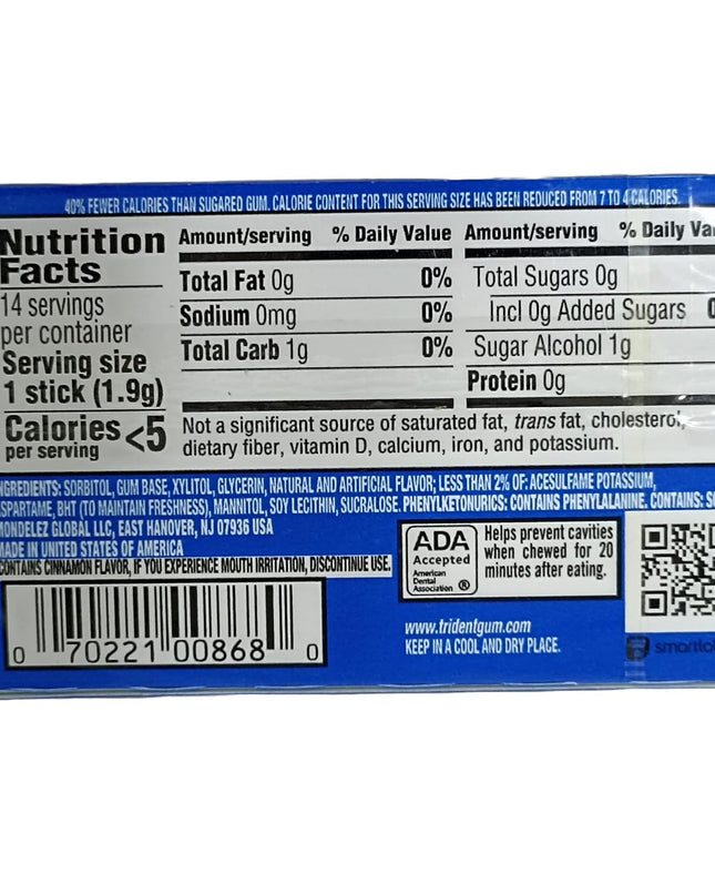Astonished Retail Trident Sugar Free Chewing Gum, Original Flavor, 14 Sticks, 26.6 G (Pack Of 2)