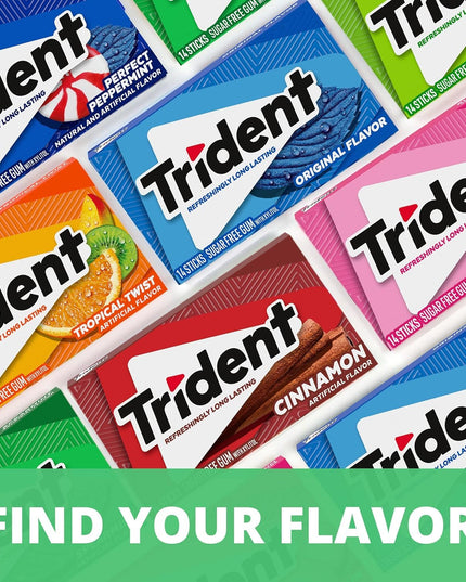 Trident Gum Original Flavour Sugar Free Gum, 14 sticks (Pack of 12)
