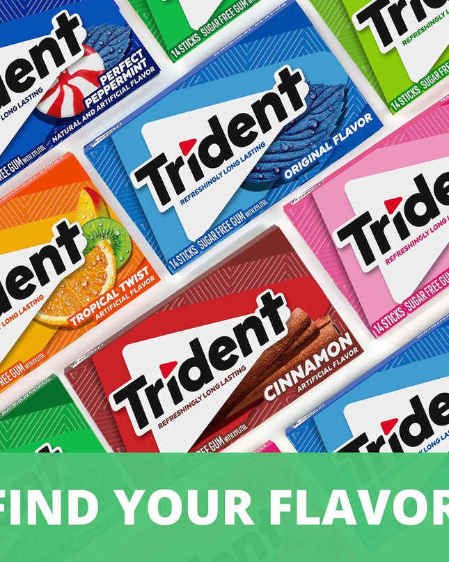 Trident Gum Original Flavour Sugar Free Gum, 14 sticks (Pack of 12)