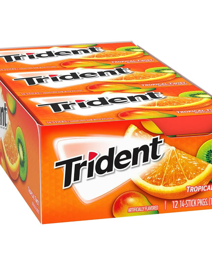Trident Gum Tropical Twist Flavour Sugar Free Gum, 14 sticks (Pack of 12)