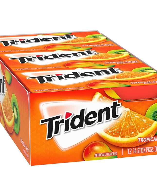 Trident Gum Tropical Twist Flavour Sugar Free Gum, 14 sticks (Pack of 12)