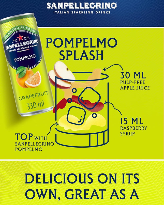 S Pellegrino Pompelmo Sparkling Grapefruit Beverage Italian Sparkling Drink, 11.16 fl oz / 330 ml