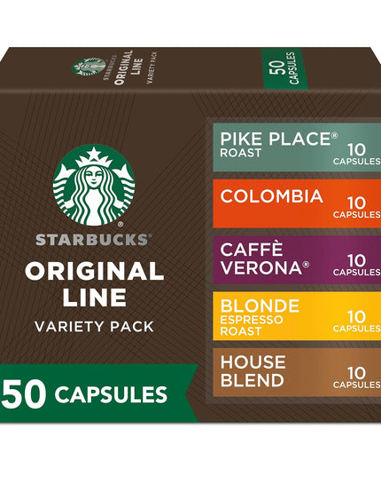 Nespresso Starbucks Capsules, Favorites Variety Pack (Box of 5, 50 Pods, Compatible with Nespresso Original Machines)