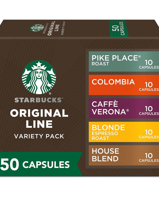 Nespresso Starbucks Capsules, Favorites Variety Pack (Box of 5, 50 Pods, Compatible with Nespresso Original Machines)