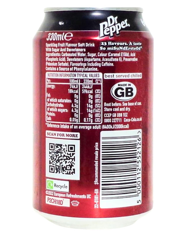 Dr Pepper Sparkling Fruit Flavour Soft Drink(Can)