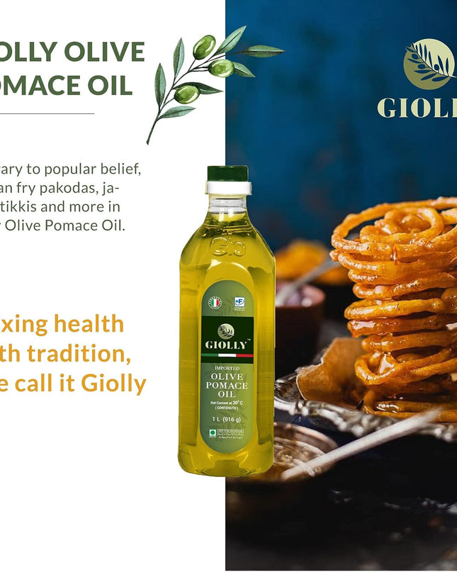 Giolly Olive Oil 1 Litre Pet Bottle, Pomace Oil Olive Oil for Cooking, Olive Oil for Salad Dressing & Flavoring, Olive Pomace Oil