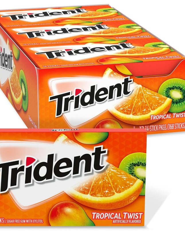 Trident Gum Tropical Twist Flavour Sugar Free Gum, 14 sticks (Pack of 12)