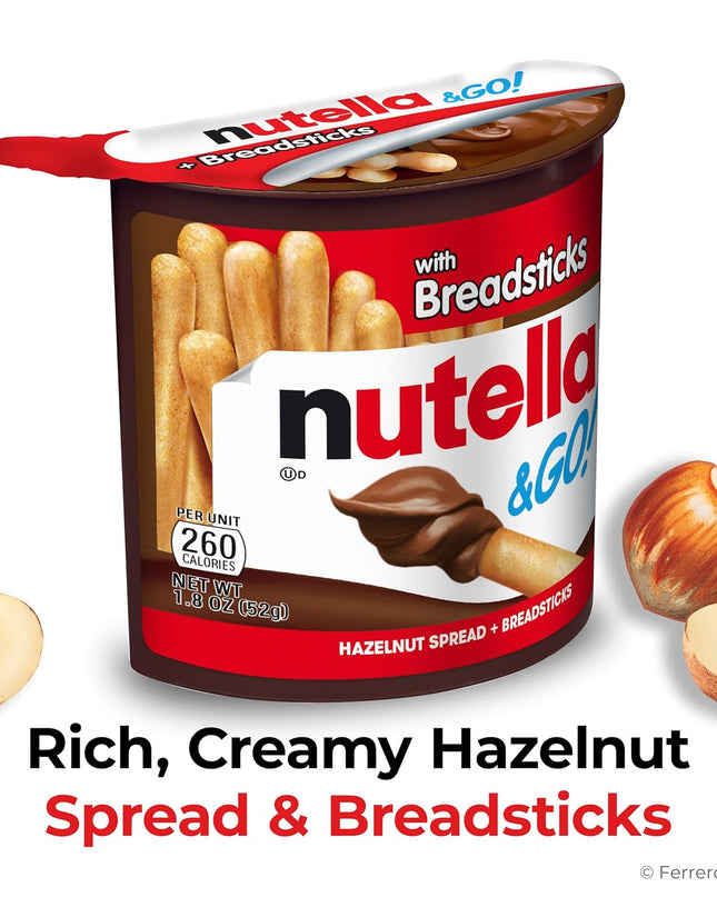 Nutella Ferrero & Go Hazelnut Spread With Cocoa & Bread Sticks, 52G Each (Pack Of 2)