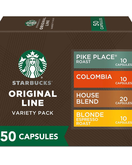 Starbucks by Nespresso Capsules, (50 Pods, Compatible With Nespresso Original Machines) (Mild Variety Pack), Box - 0.057 Kg