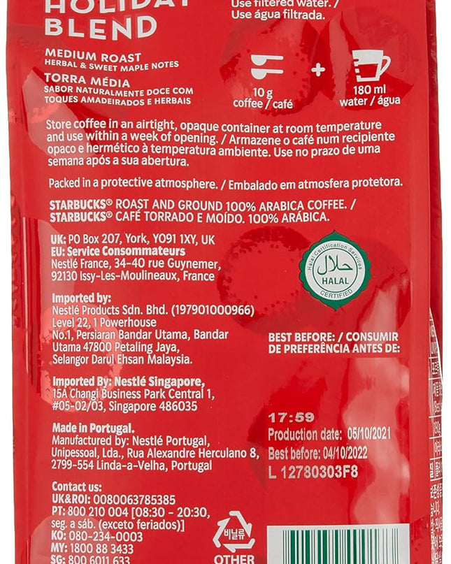 Starbucks Holiday Blend Medium Roast Ground Coffee, 190g