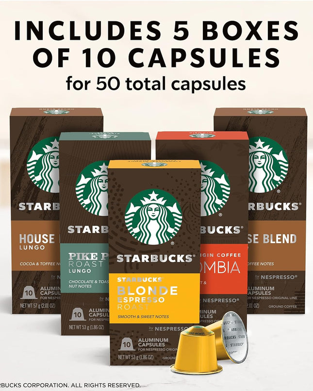 Starbucks by Nespresso Capsules, (50 Pods, Compatible With Nespresso Original Machines) (Mild Variety Pack), Box - 0.057 Kg