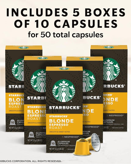 Starbucks By Nespresso, Espresso Dark Roast (50-Count Single Serve Capsules, Compatible With Nespresso Original Line System), Box - 0.62 Pounds