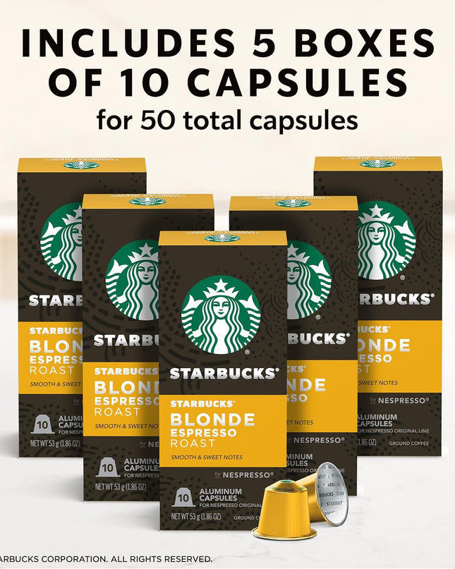Starbucks By Nespresso, Espresso Dark Roast (50-Count Single Serve Capsules, Compatible With Nespresso Original Line System), Box - 0.62 Pounds